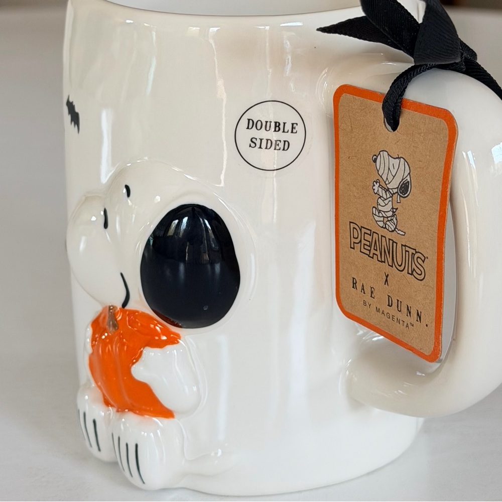 Rae Dunn Peanuts Mug White Ceramic 3D Snoopy Holding a Pumpkin - Picture 5 of 10
